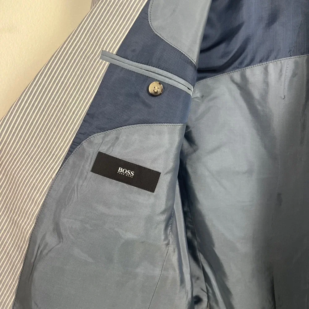 Hugo Boss Mens Hedge1 Gense1 Blue White Striped Cotton Blazer Sport Coat 40R